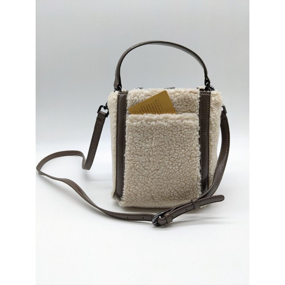 CALVIN KLEIN Astatine sherpa and patent leather top handle mini crossbody -Taupe - Picture 7 of 11